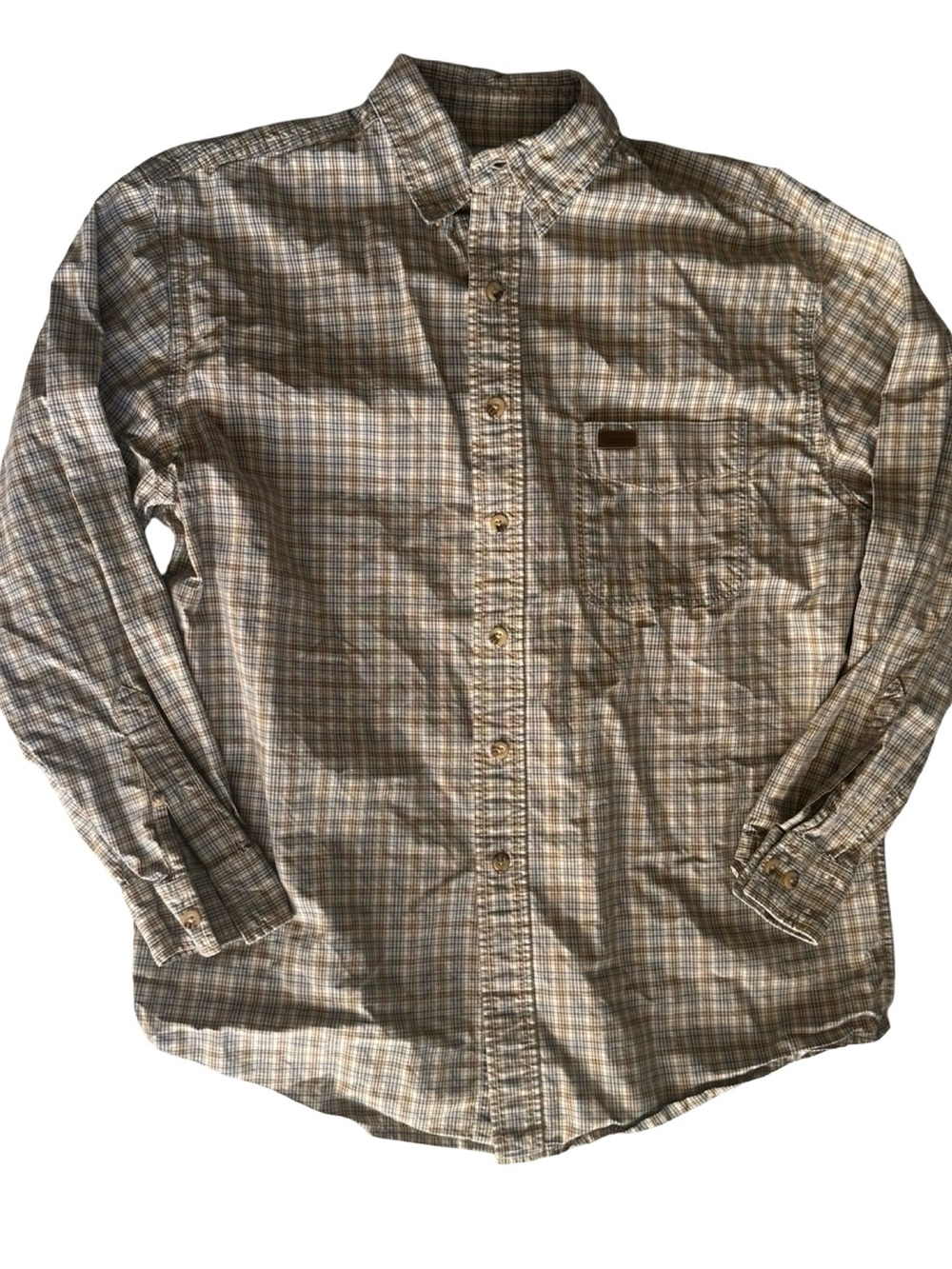 Carhartt Men's Long-Sleeve Plaid Button-Down Shirt in Brown and Tan